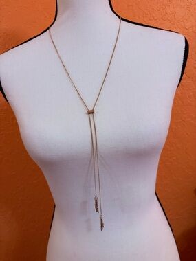Lulu's Delicate Gold Lariat Necklace with Bar Slider